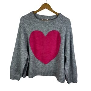 Old Navy Womens Heart Sweater‎ Sz XL Pink Fuzzy Knit Cozy Cute Girly Valentines